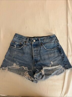 Levi's Distressed High-Rise Denim Shorts - Blue